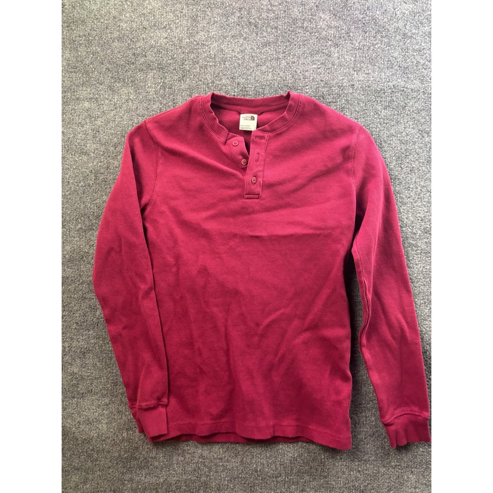 The North Face Henley Top Mens Small Red Long Sleeve Waffle Knit